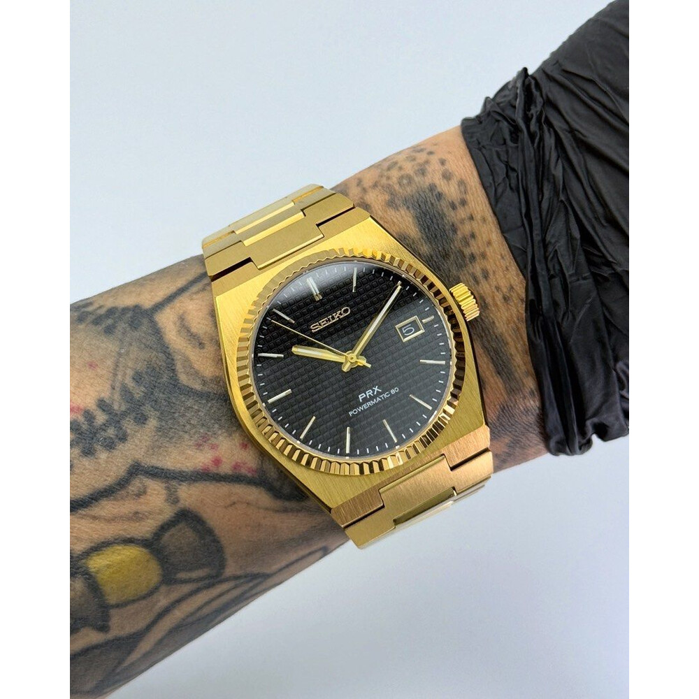 Custom Seiko Mod • Black Waffle Gold Fluted PRX • 40mm